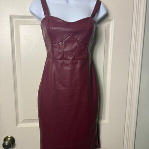 Guess Faux Leather Burgundy Midi Dress - NWT